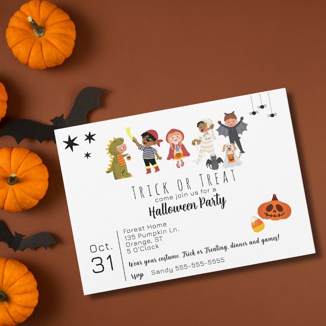 Cute Kids Trick or Treat Halloween Party Invitation (Cute Kids Trick or Treat Halloween Party Invitation)