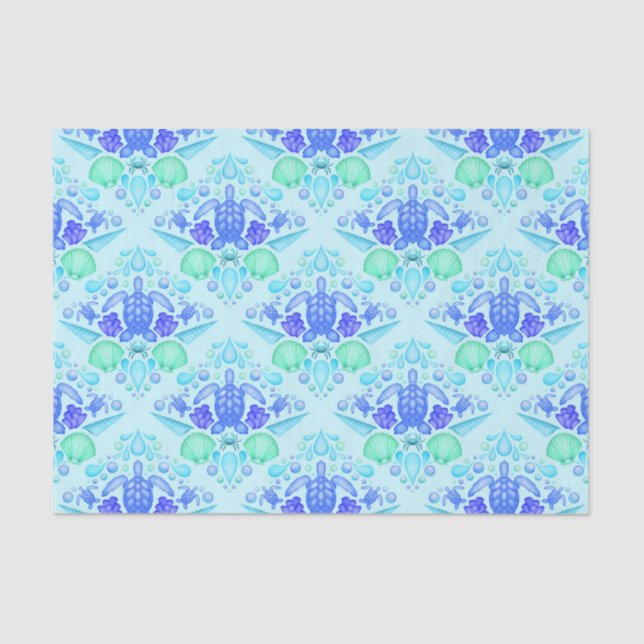 Cute Kids Tropical Blue Ocean Sea Turtle  Tissue Paper (Front)
