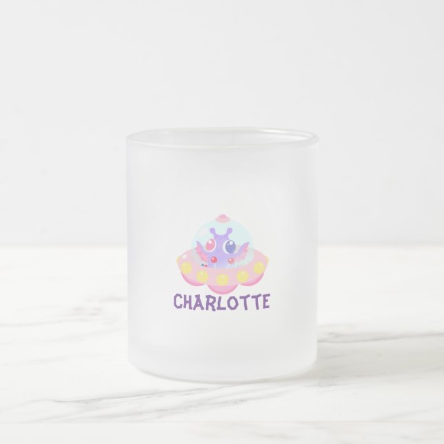 Cute Kids UFO kawaii Frosted Glass Coffee Mug (Center)