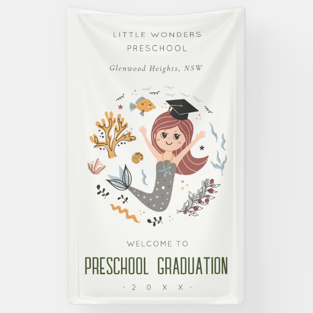 Cute Kids Underwater Mermaid Preschool Graduation Banner (Vertical)
