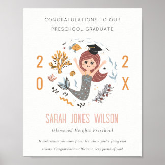 Cute Kids Underwater Mermaid Preschool Graduation Poster