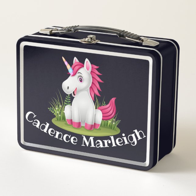 Cute Kids Unicorn Personalised Lunchbox (Front)