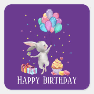 cute kids unisex Birthday bunny Square Sticker