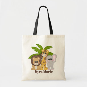 Cute kids unisex jungle animals add name tote bag