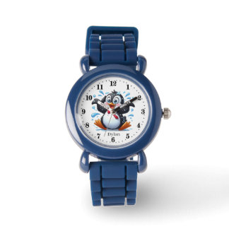 Cute kids unisex penguin add name watch