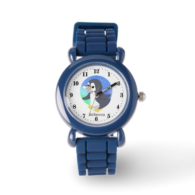 cute kids unisex penguin lovers add name  watch (Front)