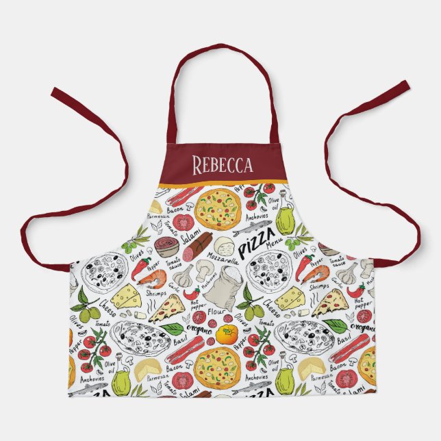 cute kids unisex pizza baking add name apron (Front)