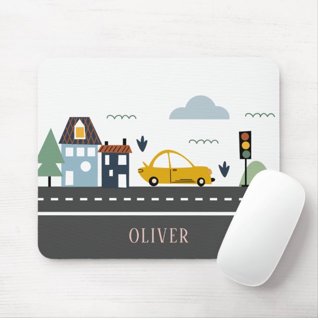 Cute Kids Urban City Vehicle Cars Road Cityscape Mouse Mat (With Mouse)