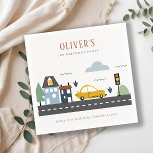Cute Kids Urban Vehicle Cars Road Any Age Birthday Napkin