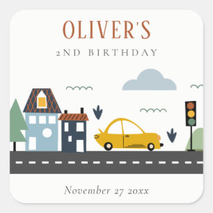 Cute Kids Urban Vehicle Cars Road Any Age Birthday Square Sticker