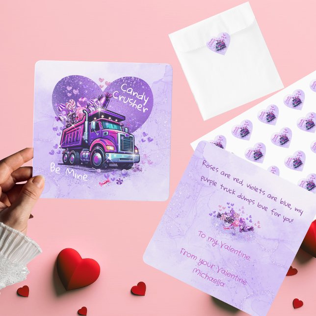 Cute Kids Valentine Purple Truck and Cheeky Poem Card (Creator Uploaded)