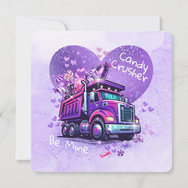 Cute Kids Valentine Purple Truck and Cheeky Poem Card (Front)