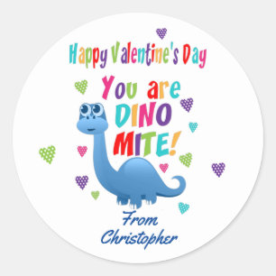 Cute Kids Valentines Day Classroom Dinosaur Gift Classic Round Sticker