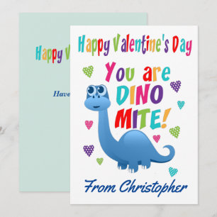 Cute Kids Valentines Day Classroom Dinosaur Holiday Card