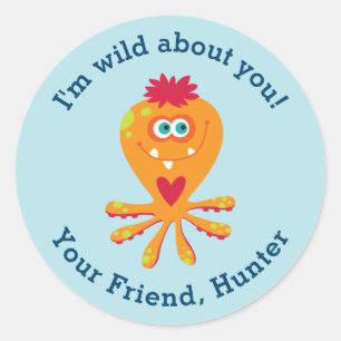 Cute Kids Valentines Day Monster Classroom Classic Round Sticker