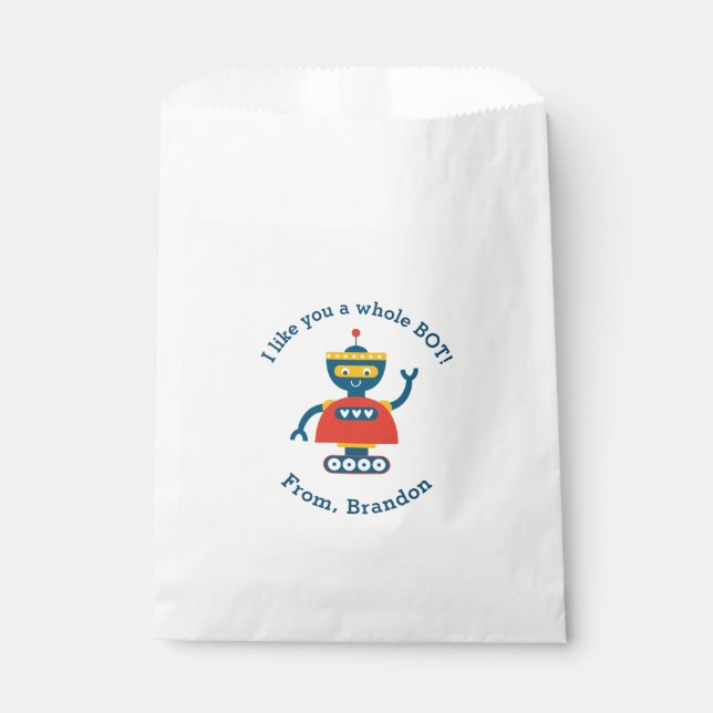 Cute Kids Valentines Day Robot Favour Bags (Front)
