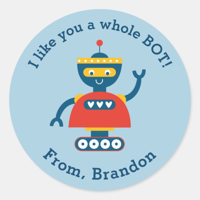 Cute Kids Valentines Day Robot Sticker (Front)