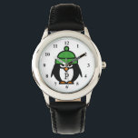 Cute kids watch with funny penguin cartoon design<br><div class="desc">Cute kids watch with funny penguin cartoon design and numbered plate. Personalizable with monogram name initial. Fun Christmas gift idea for children.</div>