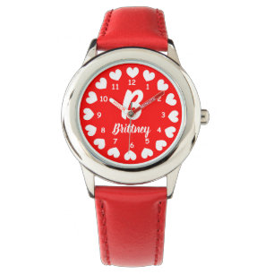 Cute kid's watch with girl's name and small hearts