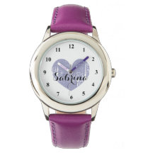 Cute Kid's watch with purple heart and girls name