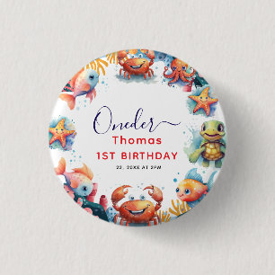 Cute Kids Watercolor Oneder the Sea 1st Birthday 3 Cm Round Badge