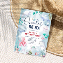 Cute Kids Watercolor Oneder the Sea 1st Birthday