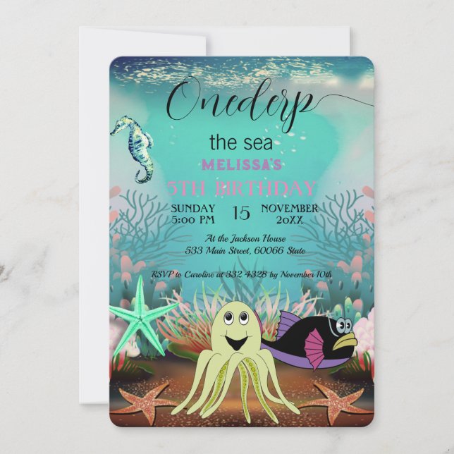Cute Kids Watercolor Oneder the Sea Birthday I Invitation (Front)