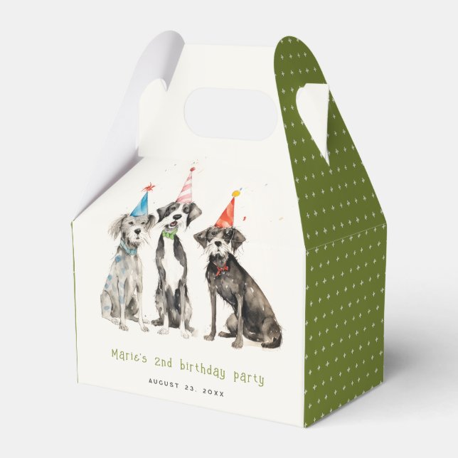 Cute Kids Watercolor Pawty Dog Birthday Party Favour Box (Front Side)