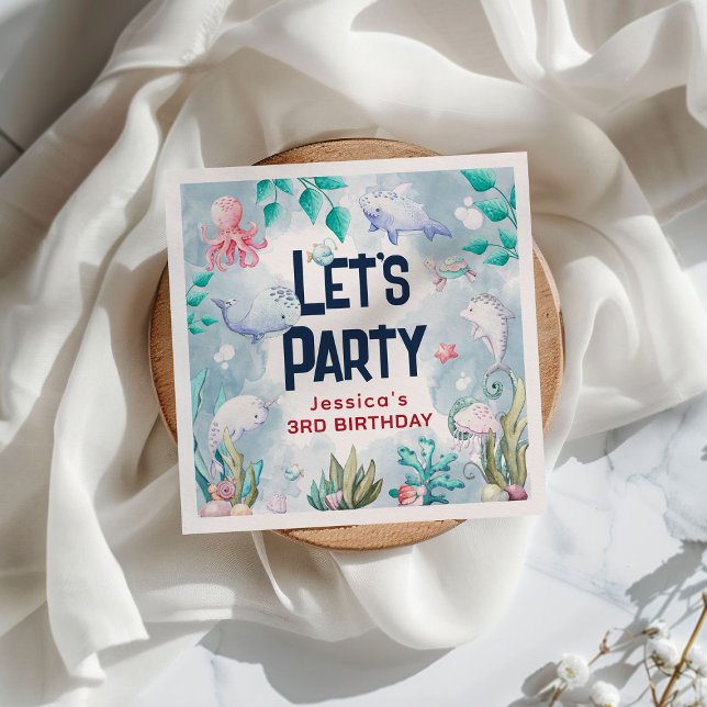 Cute Kids Watercolor Under the Sea Birthday Party Napkin (Creator Uploaded)