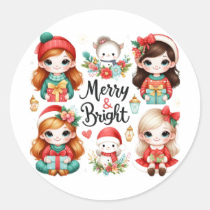 Cute Kids wishing You Merry and Bright Stickers