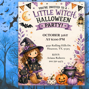 Cute Kids Witch Halloween Party Invitation