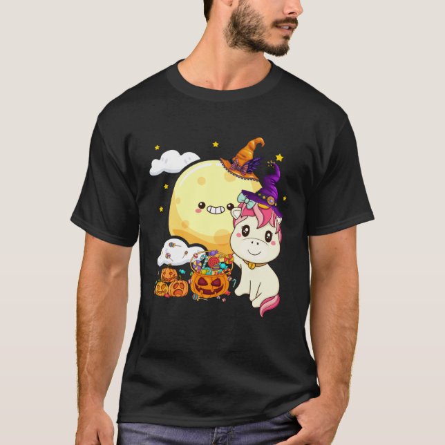 Cute Kids Witch Unicorn Girls Halloween T-Shirt (Front)