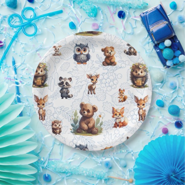 Cute Kids Woodland Animals Pattern Paper Plate (Party)