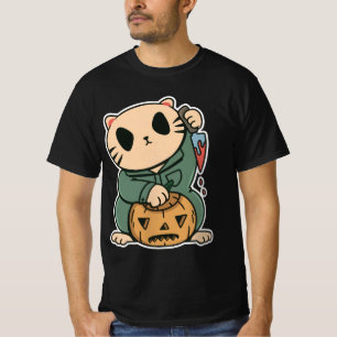 Cute Killer Cat with Pumpkin – Spooky Halloween T-Shirt