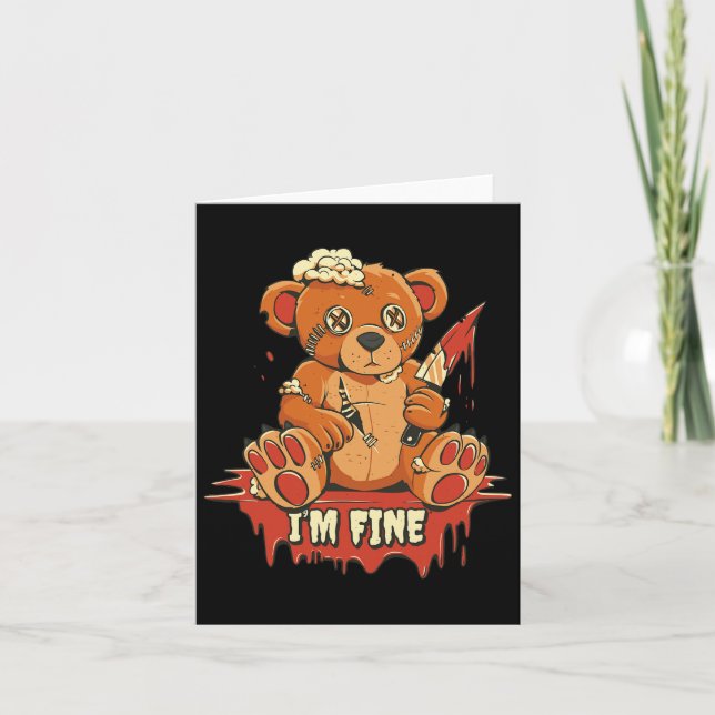 Cute Killer Holding Knife I'm Fine Costume Hallowe Card (Front)