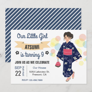 Cute Kimono Japanese Girl Birthday Party Invite