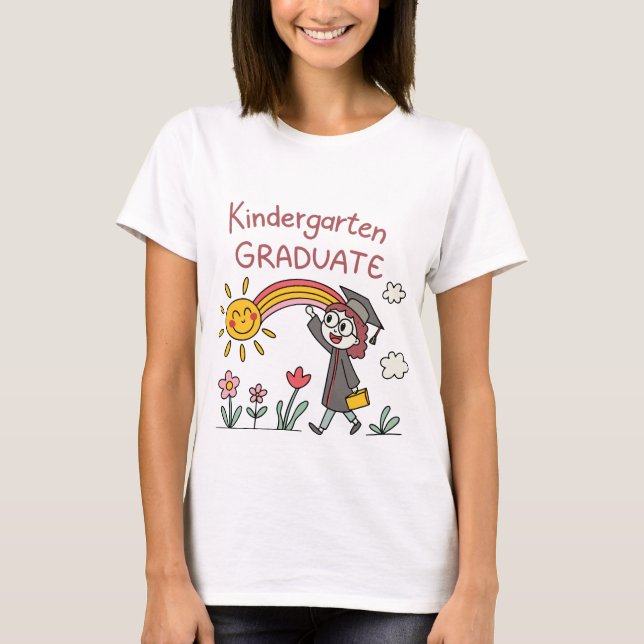 Cute Kindergarten Graduate Rainbow & Sun Kids T-Sh T-Shirt (Front)