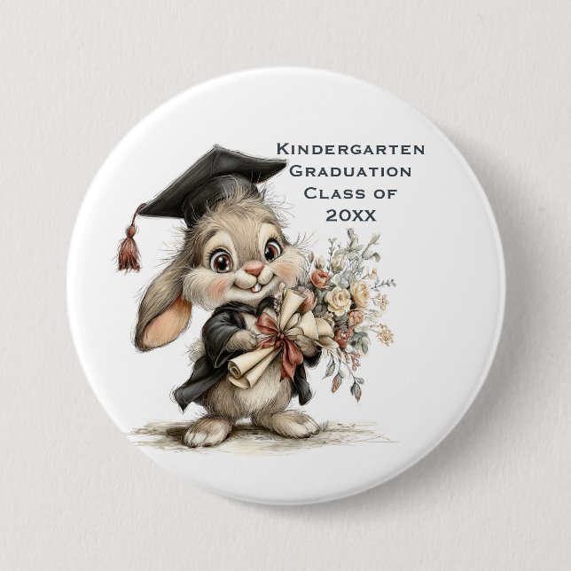  Cute Kindergarten Graduation Bunny Design 7.5 Cm Round Badge (Front)