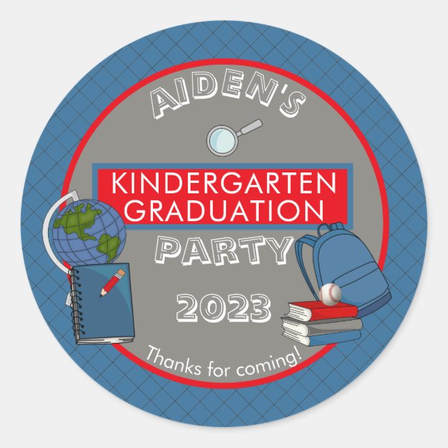 Cute Kindergarten Graduation Name | Year | School  Classic Round Sticker (Front)