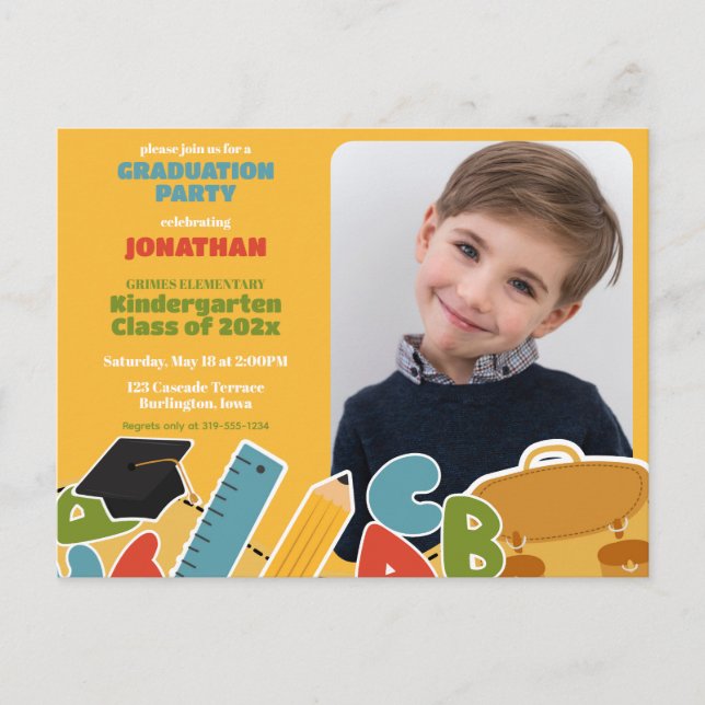 Cute Kindergarten Graduation Party Invitation Postcard (Front)
