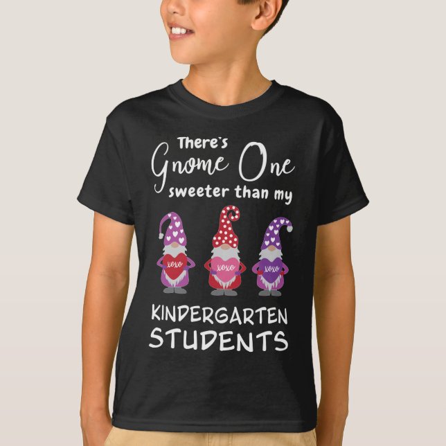 Cute Kindergarten Teacher Valentine's Day Gnomes T-Shirt (Front)