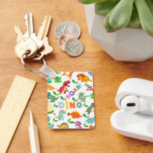 Cute Kinds of Dinosaurs Seamless Key Ring