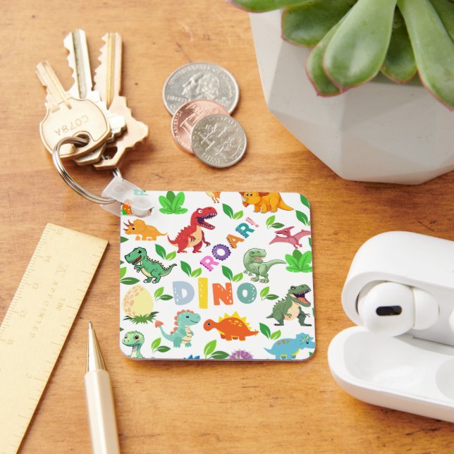 Cute Kinds of Dinosaurs Seamless Key Ring (Desk)