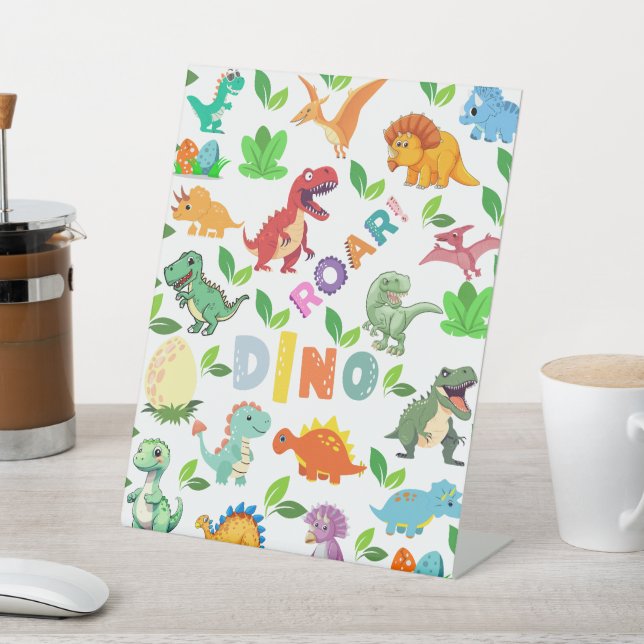 Cute Kinds of Dinosaurs Seamless Pedestal Sign (In SItu)
