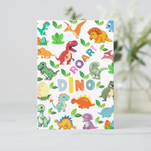 Cute Kinds of Dinosaurs Seamless Thank You Card