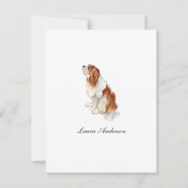 Cute King Charles Spaniel watercolor Flat Thank You Card (Front)