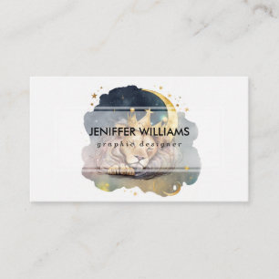 Cute  king Lion Sleeping On The Moon               Business Card