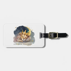 Cute king Lion Sleeping On The Moon Luggage Tag
