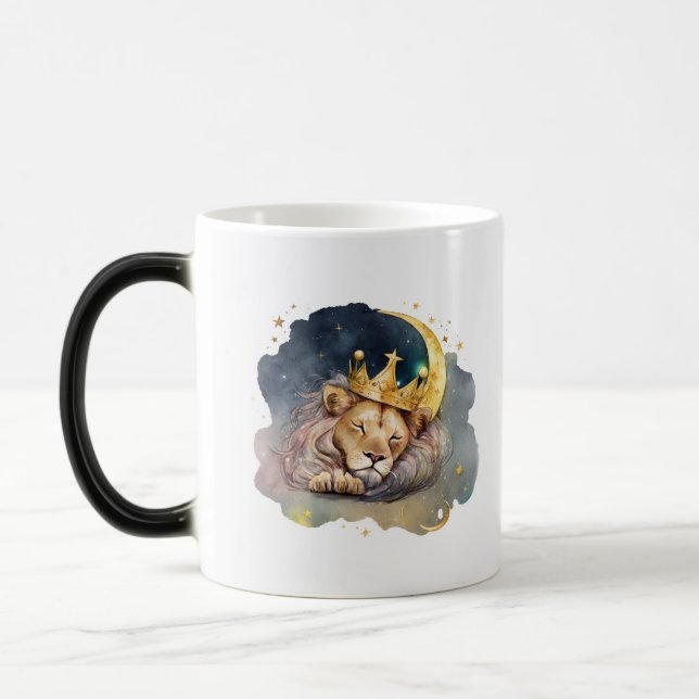 Cute  king Lion Sleeping On The Moon               Magic Mug (Left)