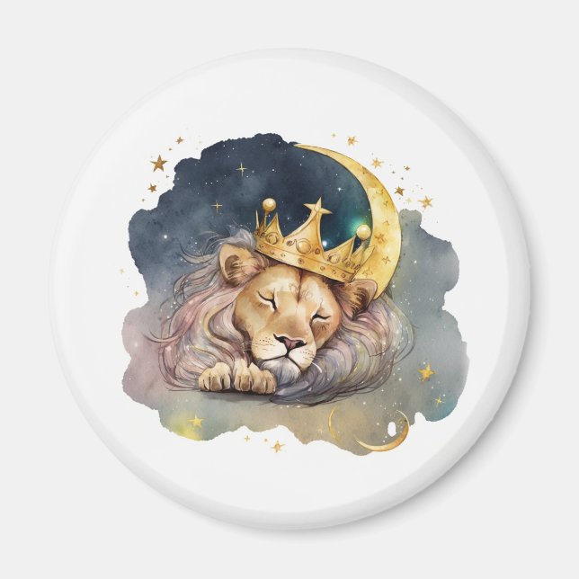 Cute  king Lion Sleeping On The Moon               Magnet (Front)